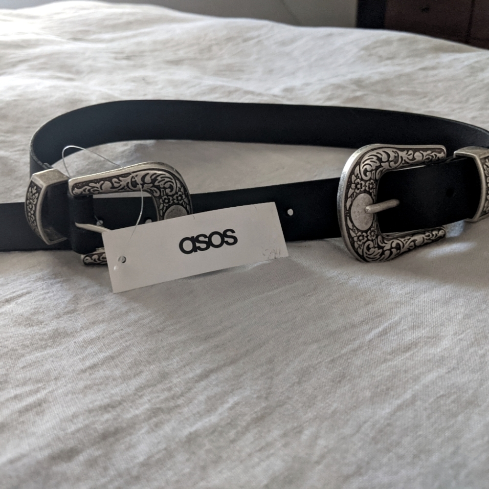 ASOS Black Leather Double Buckle Western Waist And Hip Belt